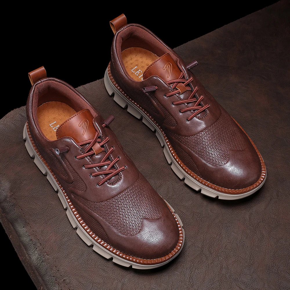 Sneakers in Premium Leather with No-Tie Laces, Orthopaedic Insole and Breathable Lining