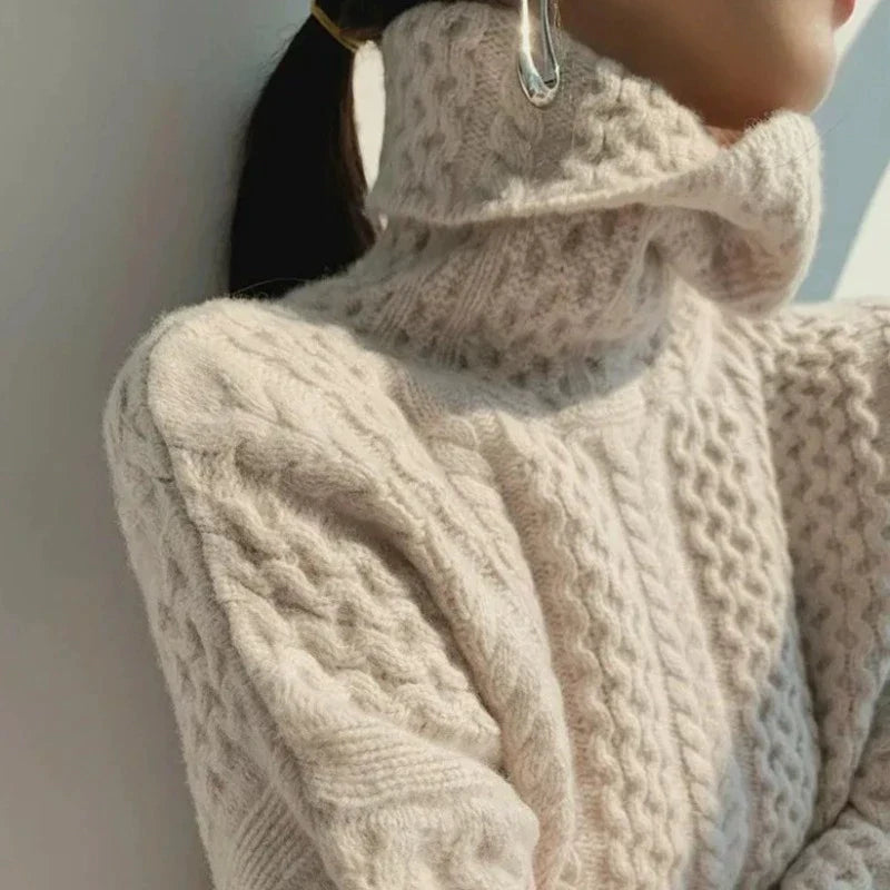 Women’s Turtleneck Sweater with Cable Knit Design