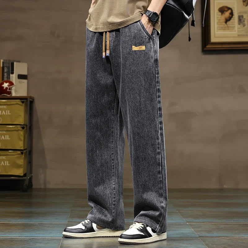 Men's Baggy Wide-Leg Jeans with Drawstring