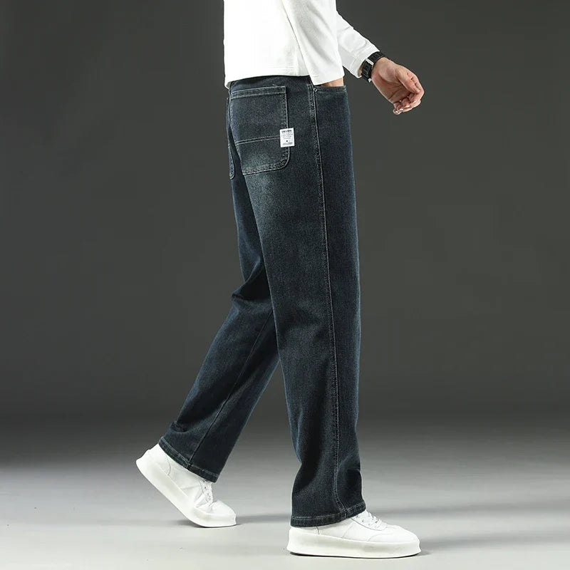 Men's Straight-Fit Baggy Jeans in Stretch Dark Denim