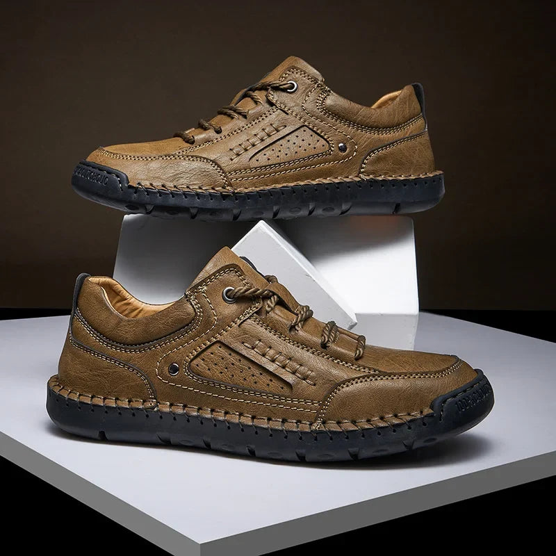 Sneakers in Genuine Leather Hiking Style with Durable Sole