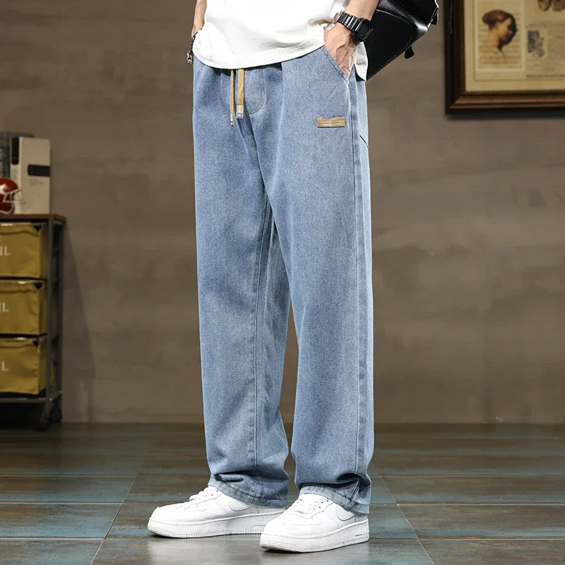 Men's Baggy Wide-Leg Jeans with Drawstring