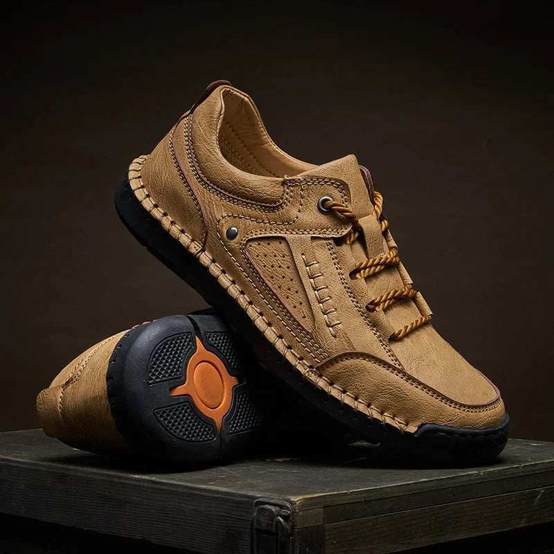 Sneakers in Genuine Leather Hiking Style with Durable Sole