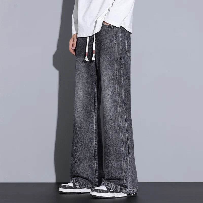 Men's Wide-Leg Denim Baggy Jeans with Drawstring