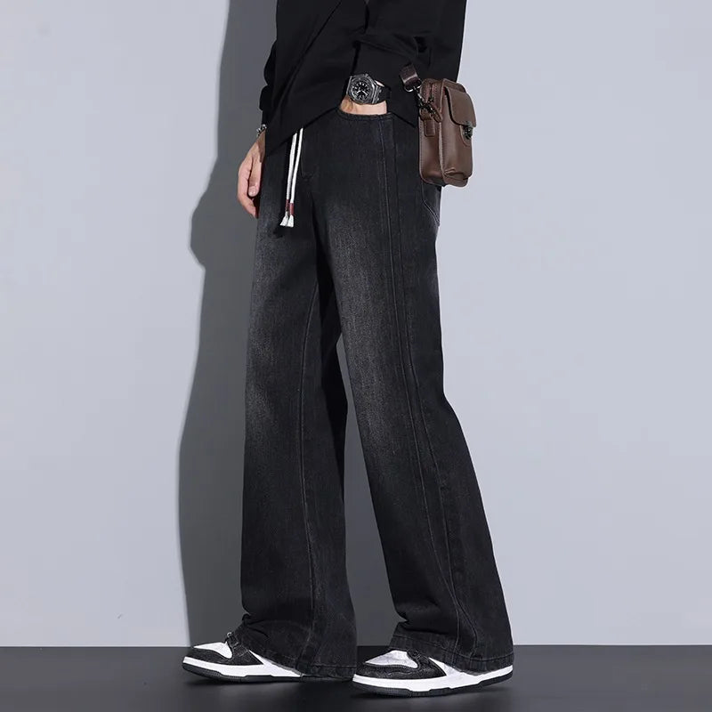 Men's Wide-Leg Denim Baggy Jeans with Drawstring