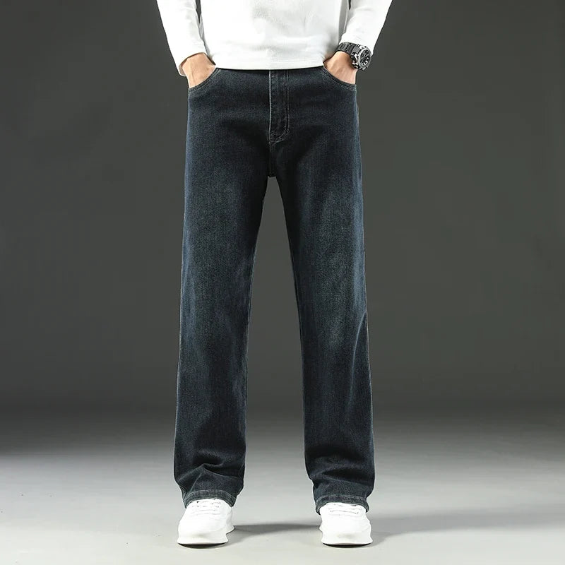 Men's Straight-Fit Baggy Jeans in Stretch Dark Denim
