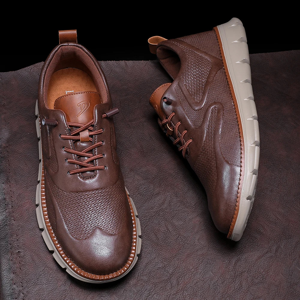 Sneakers in Premium Leather with No-Tie Laces, Orthopaedic Insole and Breathable Lining