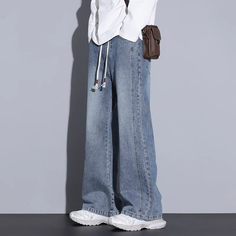 Men's Wide-Leg Denim Baggy Jeans with Drawstring