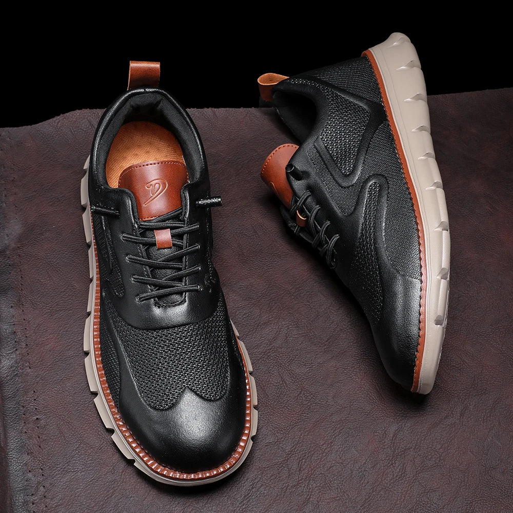 Sneakers in Premium Leather with No-Tie Laces, Orthopaedic Insole and Breathable Lining