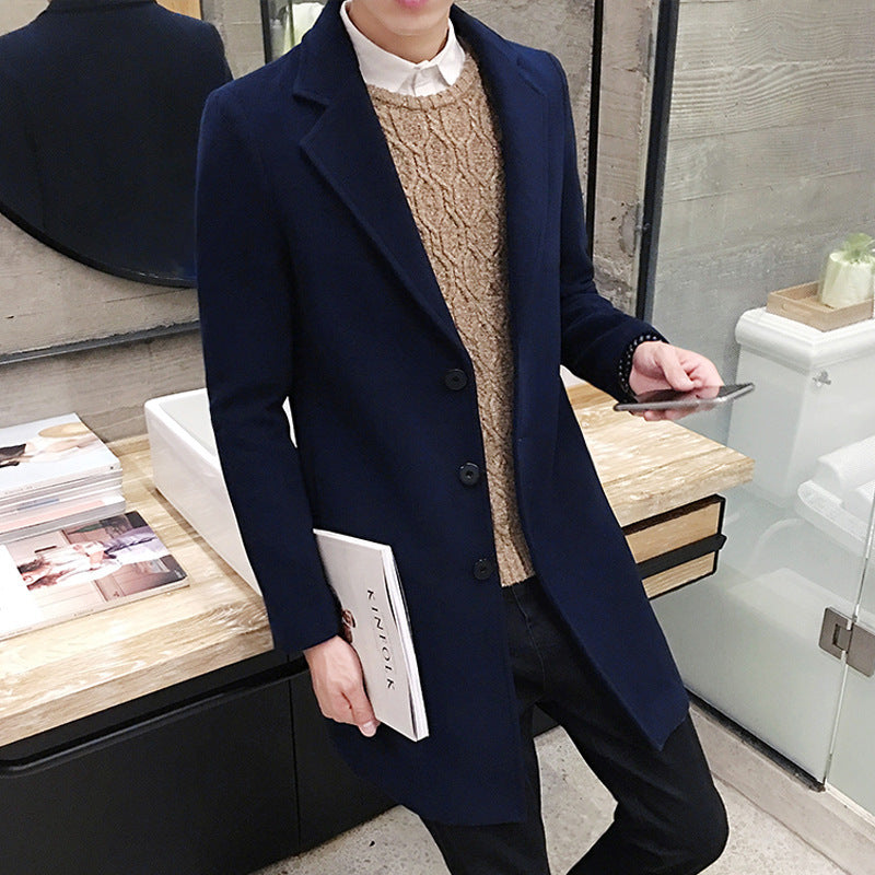 Men’s Winter Coat Elegant Long Polyester with Buttons