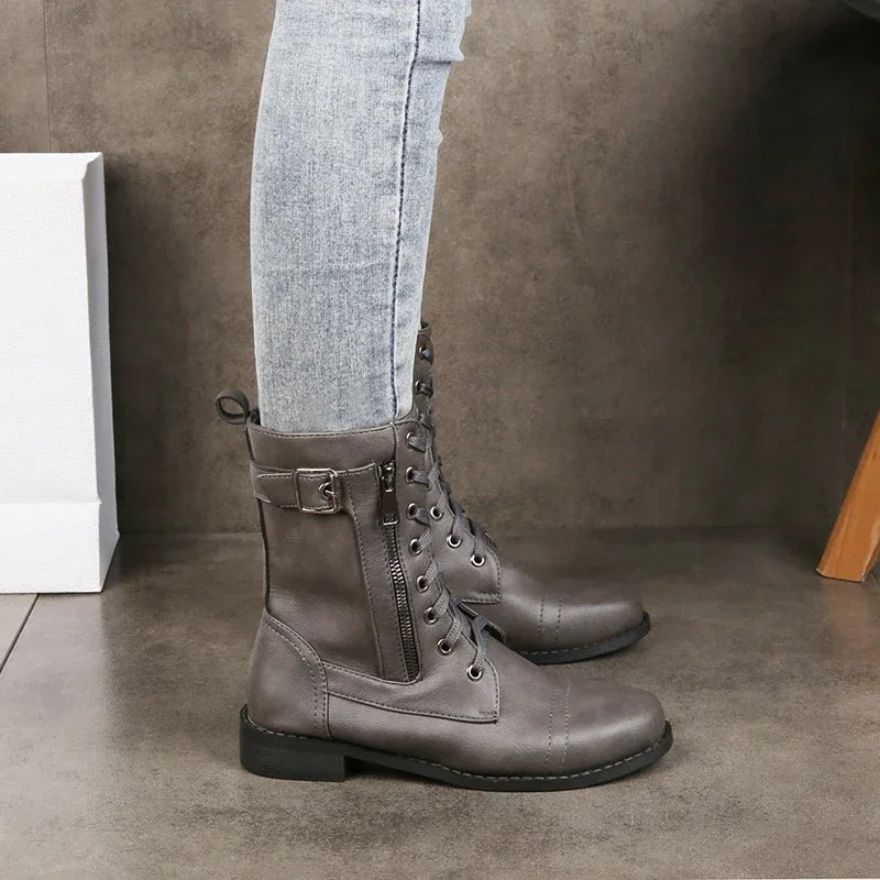 Women's Leather Lace-Up Boots—Versatile Style