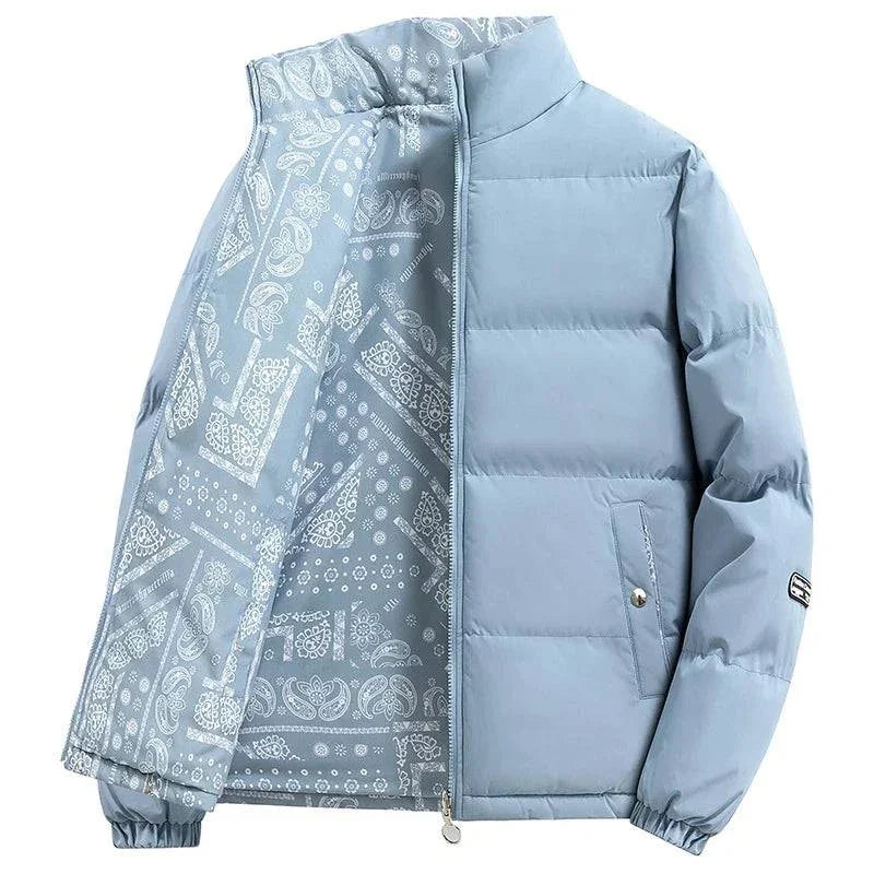Men’s Puffer Jacket Zip-Up Duvet with Bandana-Print Details