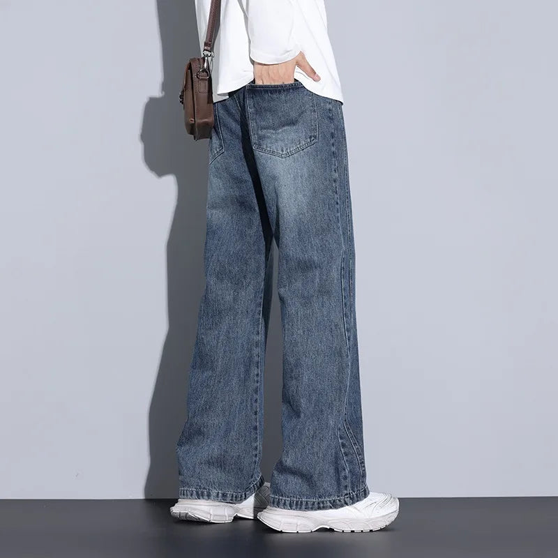 Men's Wide-Leg Denim Baggy Jeans with Drawstring
