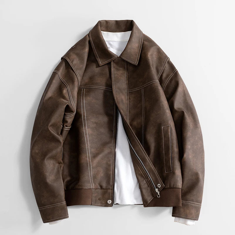 Men’s Bomber Jacket Vegan Faux Leather with Pockets