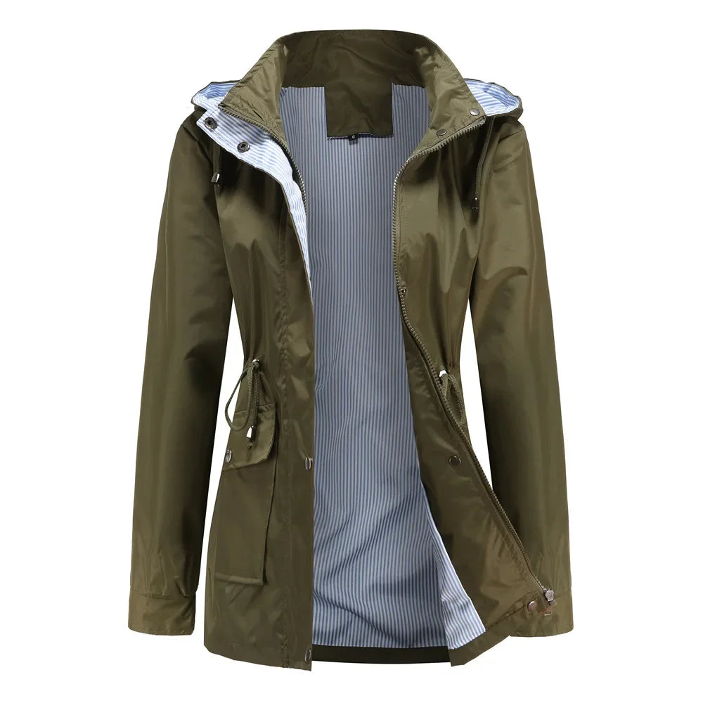 Women's Waterproof Winter Tailored Trench Coat with Buttons