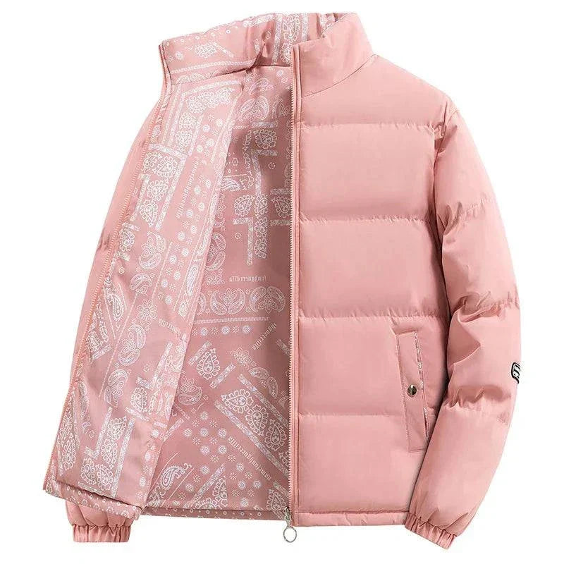 Men’s Puffer Jacket Zip-Up Duvet with Bandana-Print Details