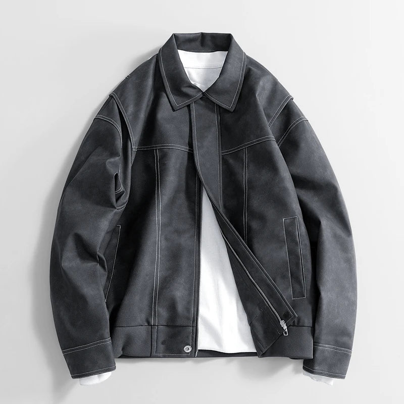 Men’s Bomber Jacket Vegan Faux Leather with Pockets