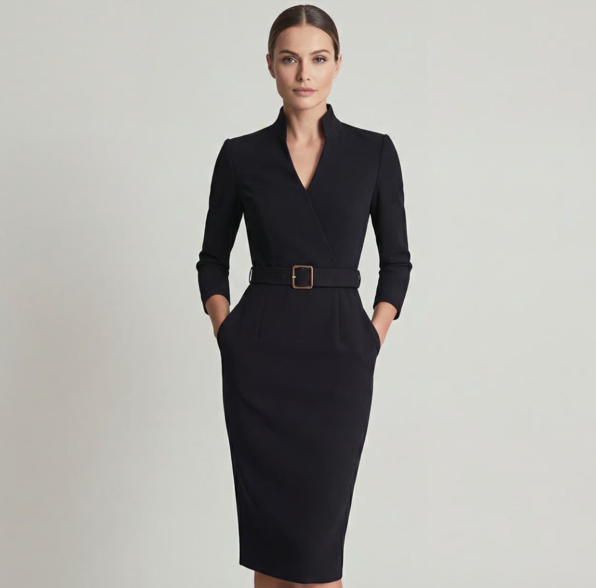 Avery Womens Belted Midi Dress