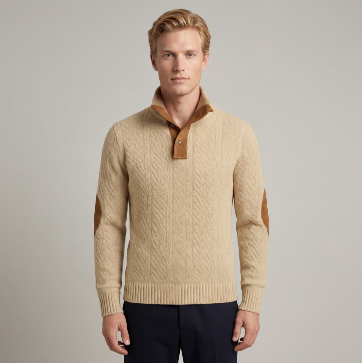 Brooks Mens Button Neck Sweater