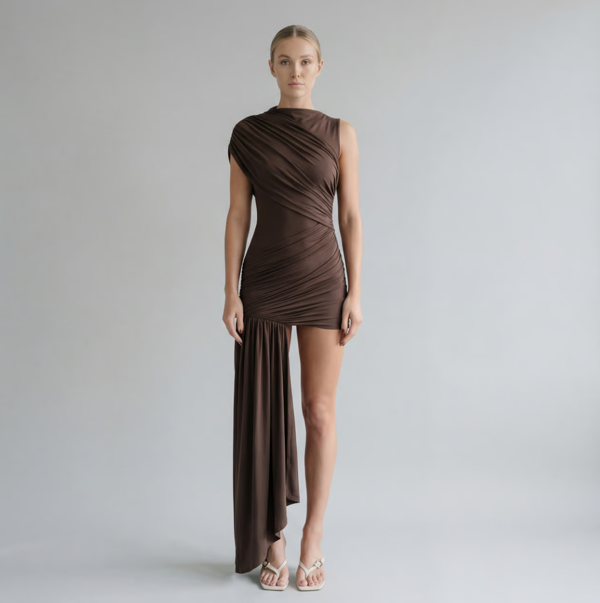 Nora Asymmetric Ruched Mini Dress