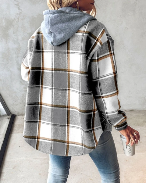 Women’s Cardigan with Hood, Drawstring and Patterned Print