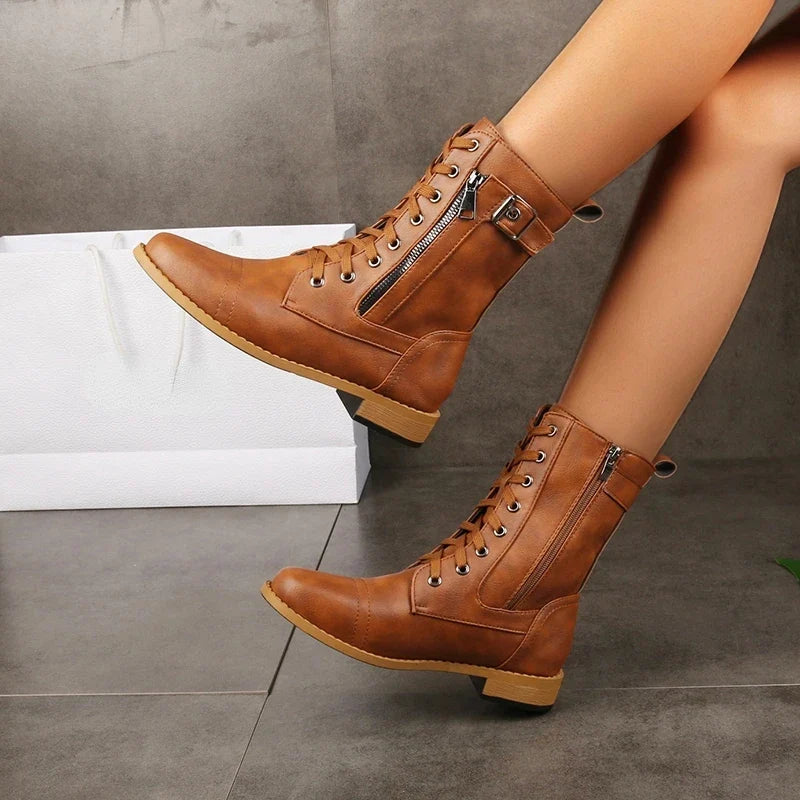 Women's Leather Lace-Up Boots—Versatile Style