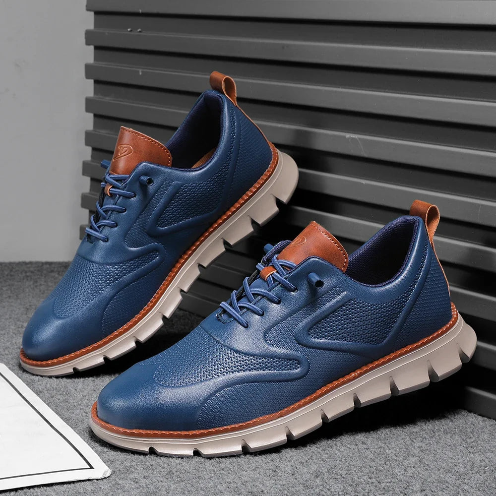Sneakers in Premium Leather with No-Tie Laces, Orthopaedic Insole and Breathable Lining