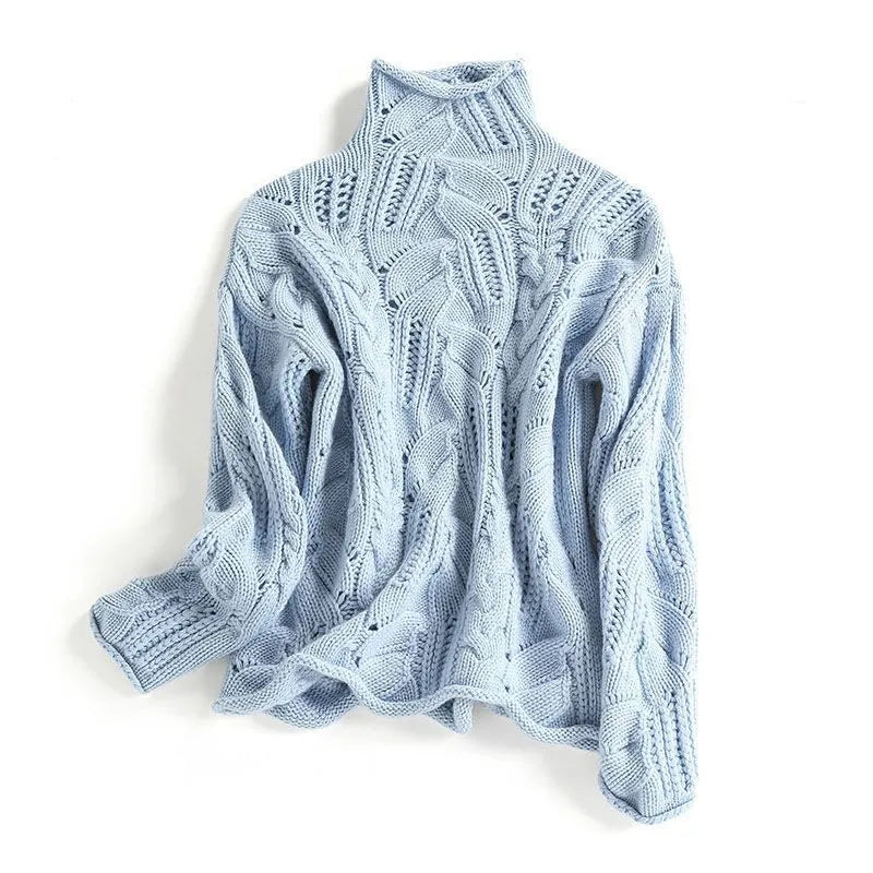 Cable-Knit Openwork Turtleneck Sweater