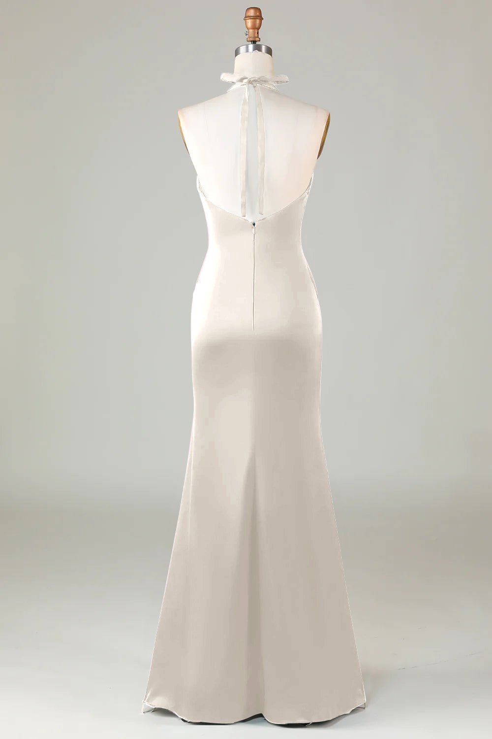 Dusty Sage Satin Halter Formal Maxi Dress