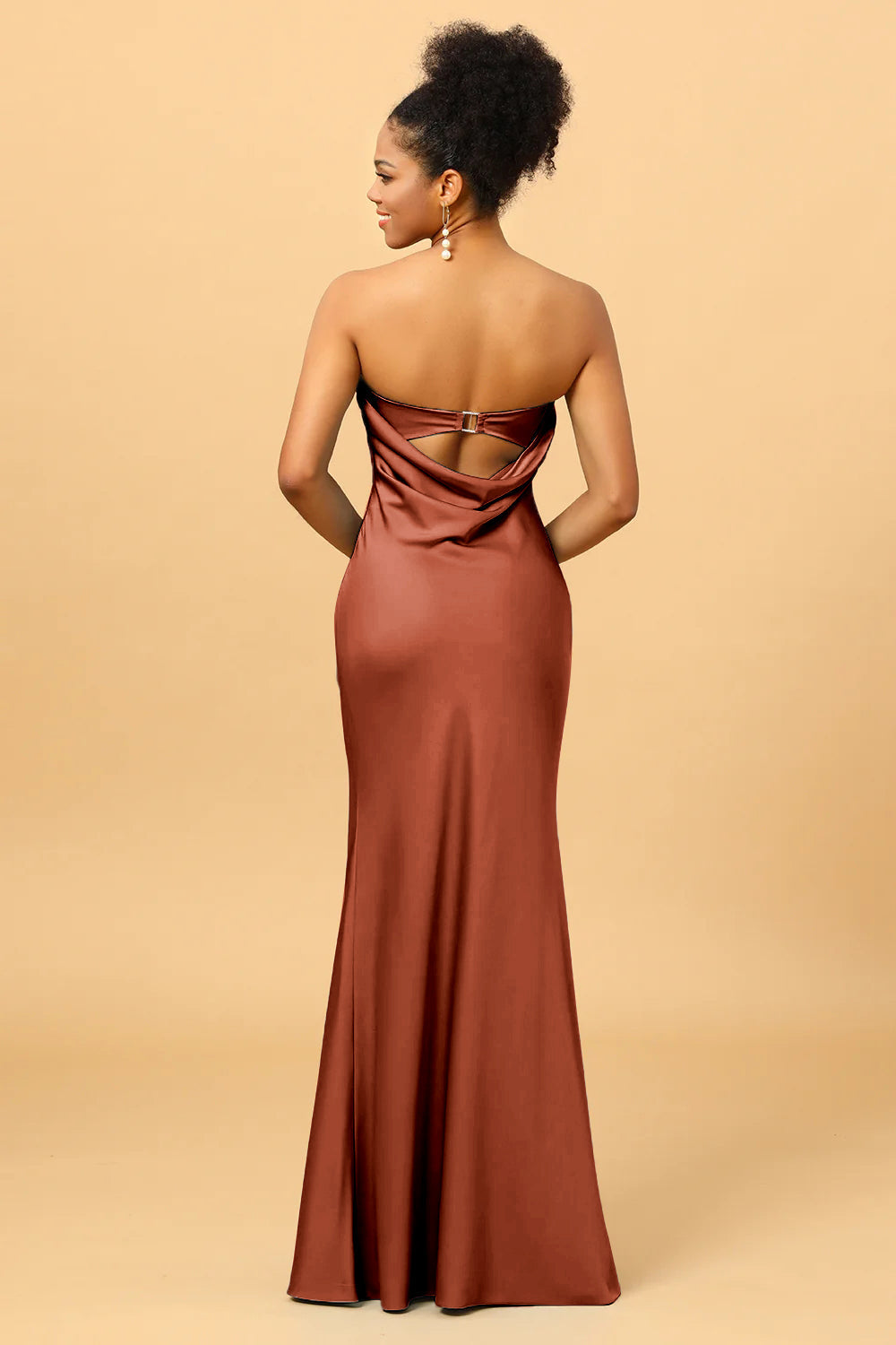 Grey Blue Satin Mermaid Bridesmaid Maxi Dress