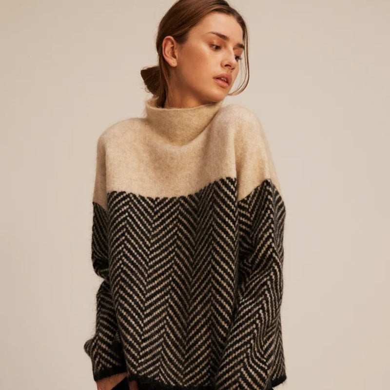 Herringbone Cable Knit Turtleneck Sweater