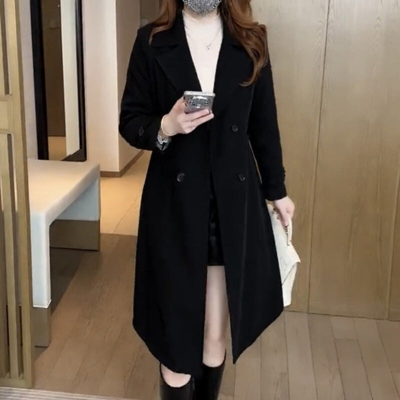 Women's Wool Blend Trench Coat with Elegant Fit