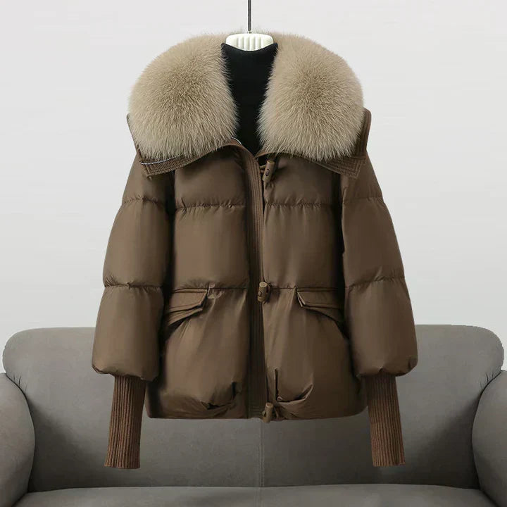 Puffer Jacket Women Faux Fur Collar Ribbed Cuffs