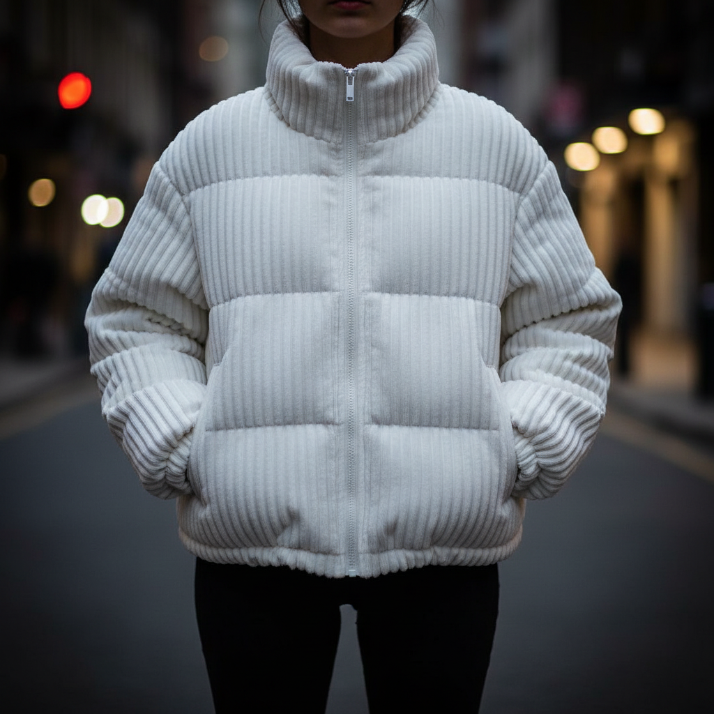 Puffer Jacket Women Short Corduroy Quilted Boxy