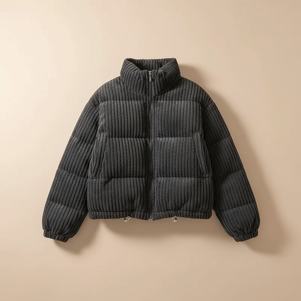 Puffer Jacket Women Short Corduroy Quilted Boxy