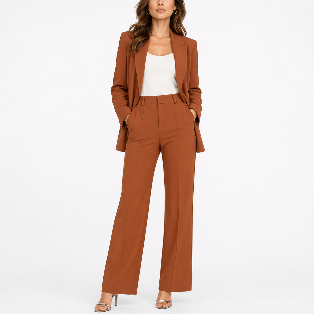 Women’s Suit with Structured Blazer and High-Waisted Trousers