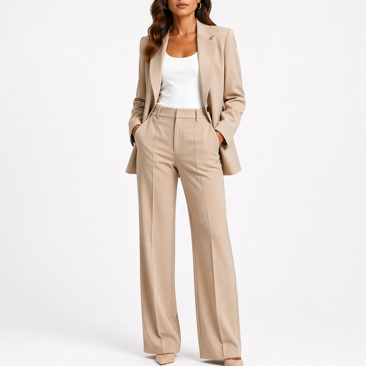 Women’s Suit with Structured Blazer and High-Waisted Trousers
