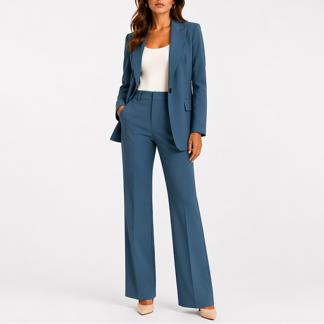 Women’s Suit with Structured Blazer and High-Waisted Trousers