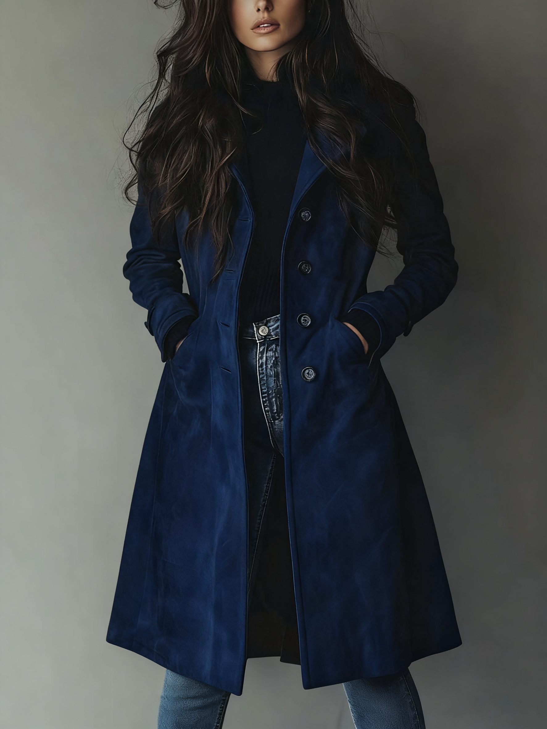 Women's Classic Suede Trench Coat with Relaxed Fit