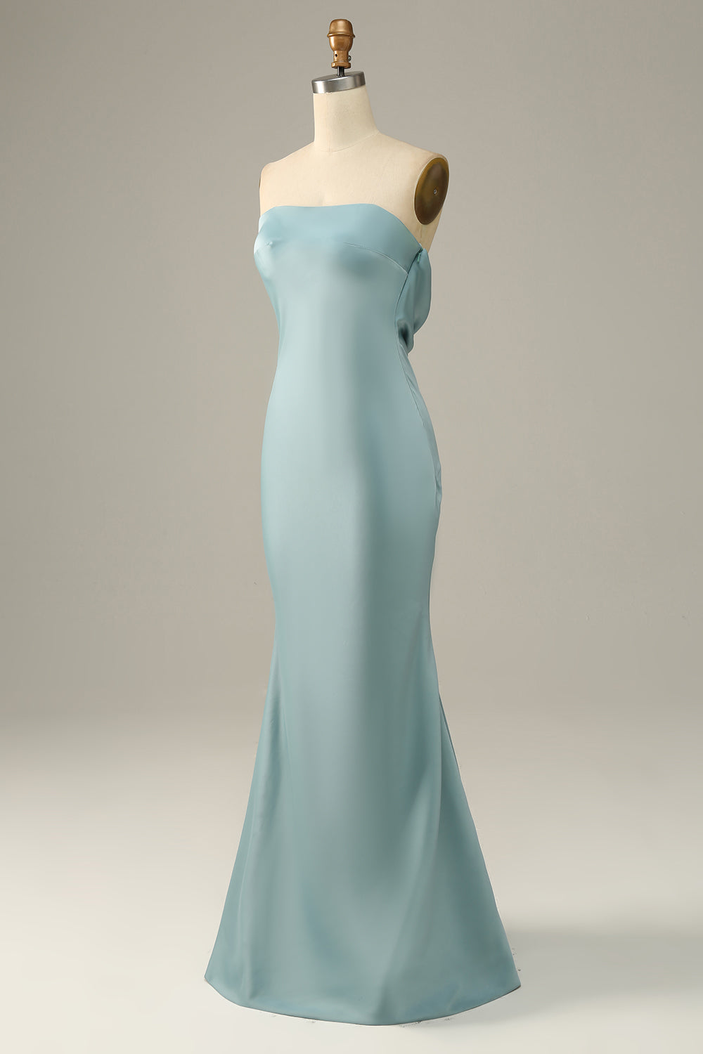 Grey Blue Satin Mermaid Bridesmaid Maxi Dress