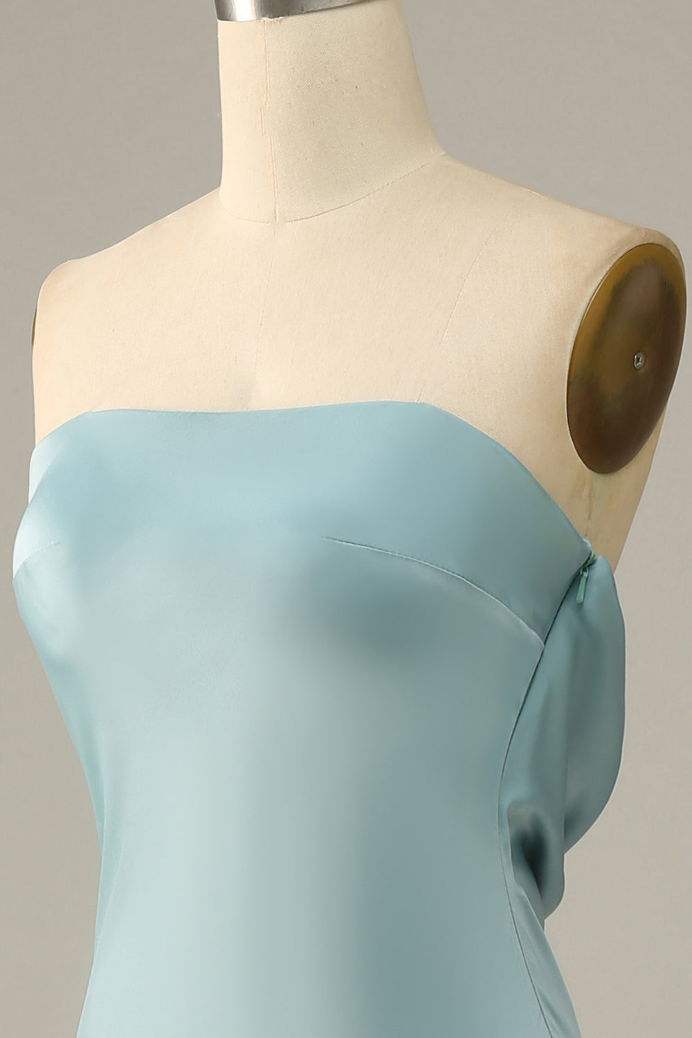 Grey Blue Satin Mermaid Bridesmaid Maxi Dress