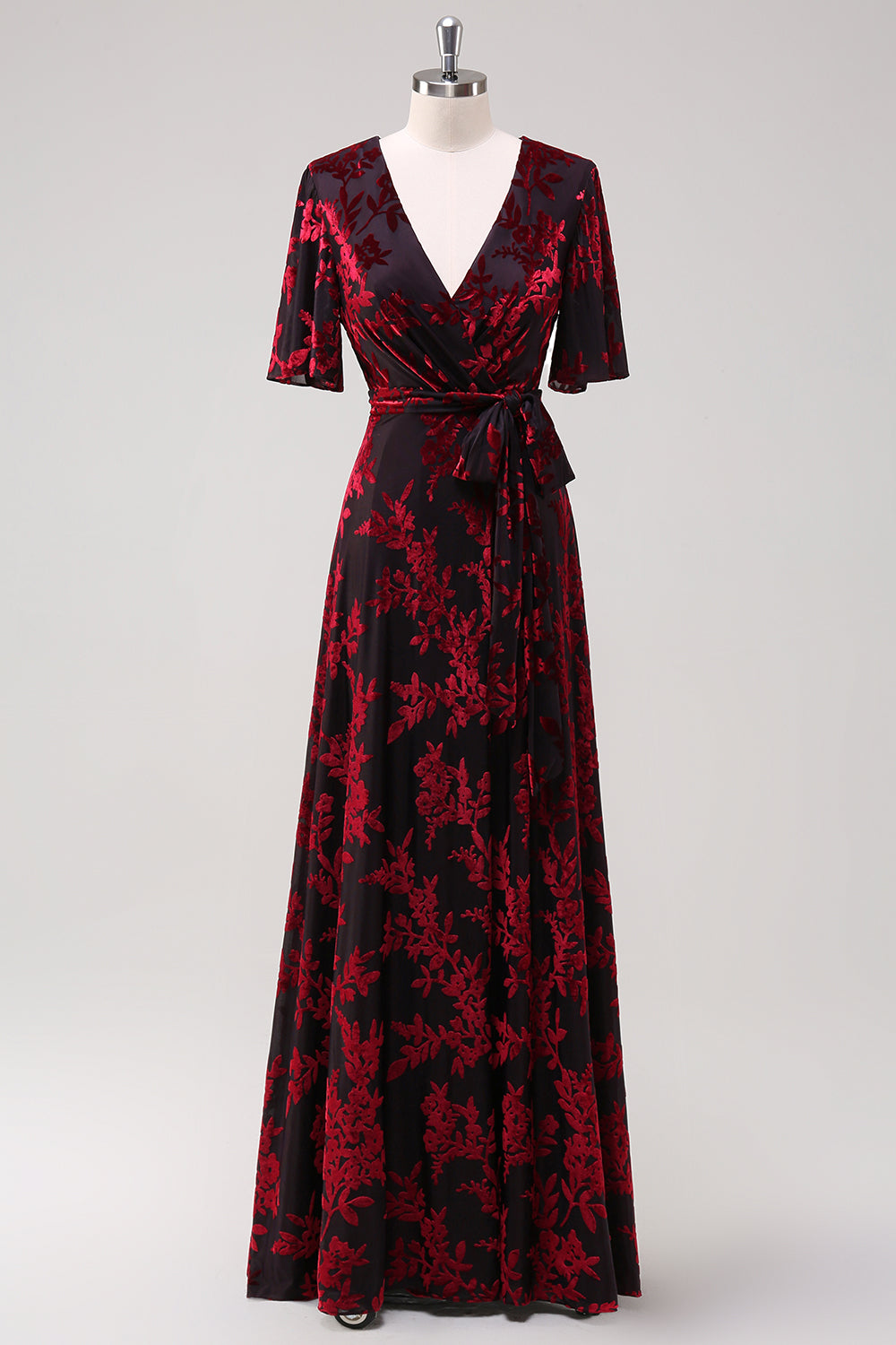 Dark Green Burnout Velvet Floral Maxi Dress