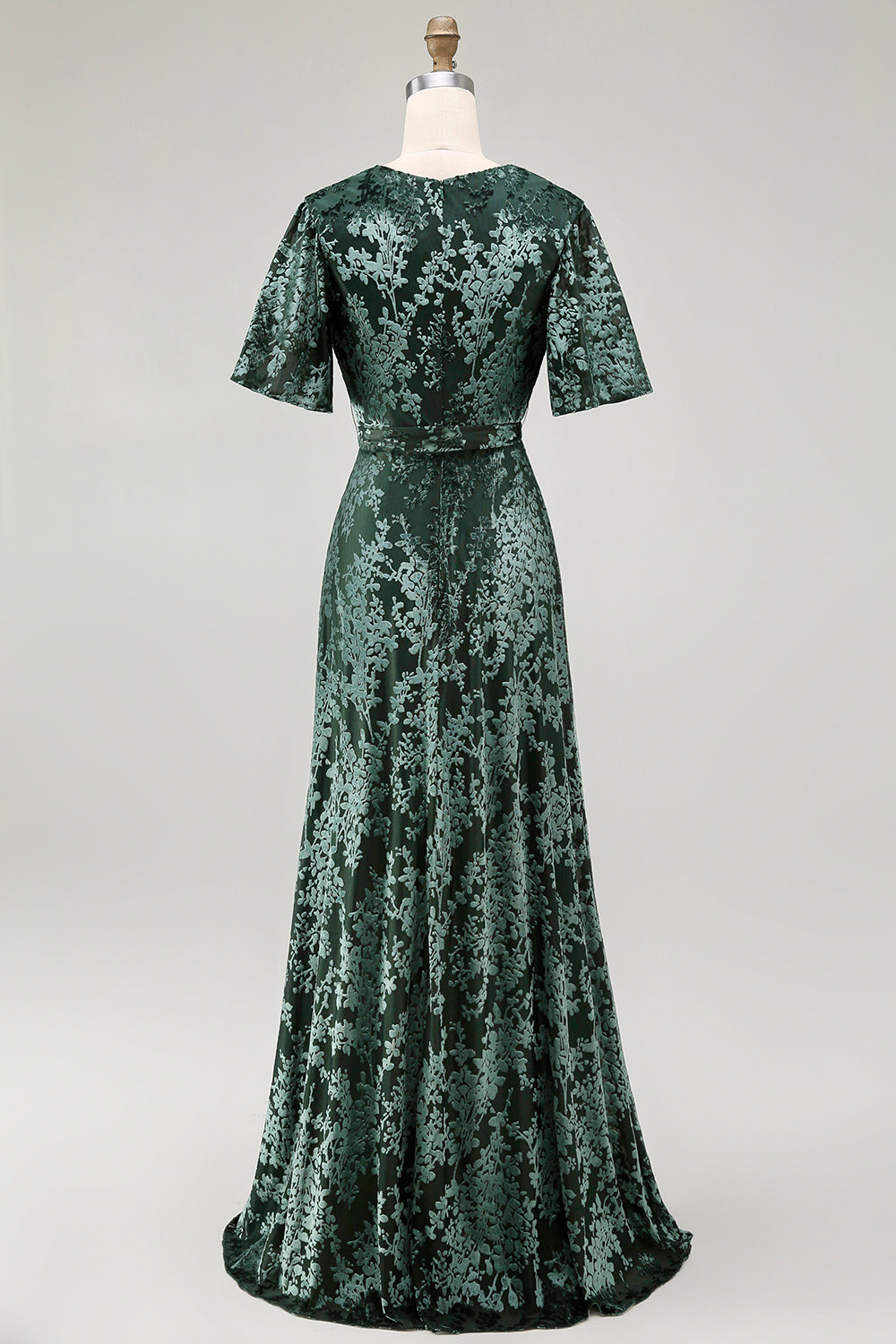 Dark Green Burnout Velvet Floral Maxi Dress