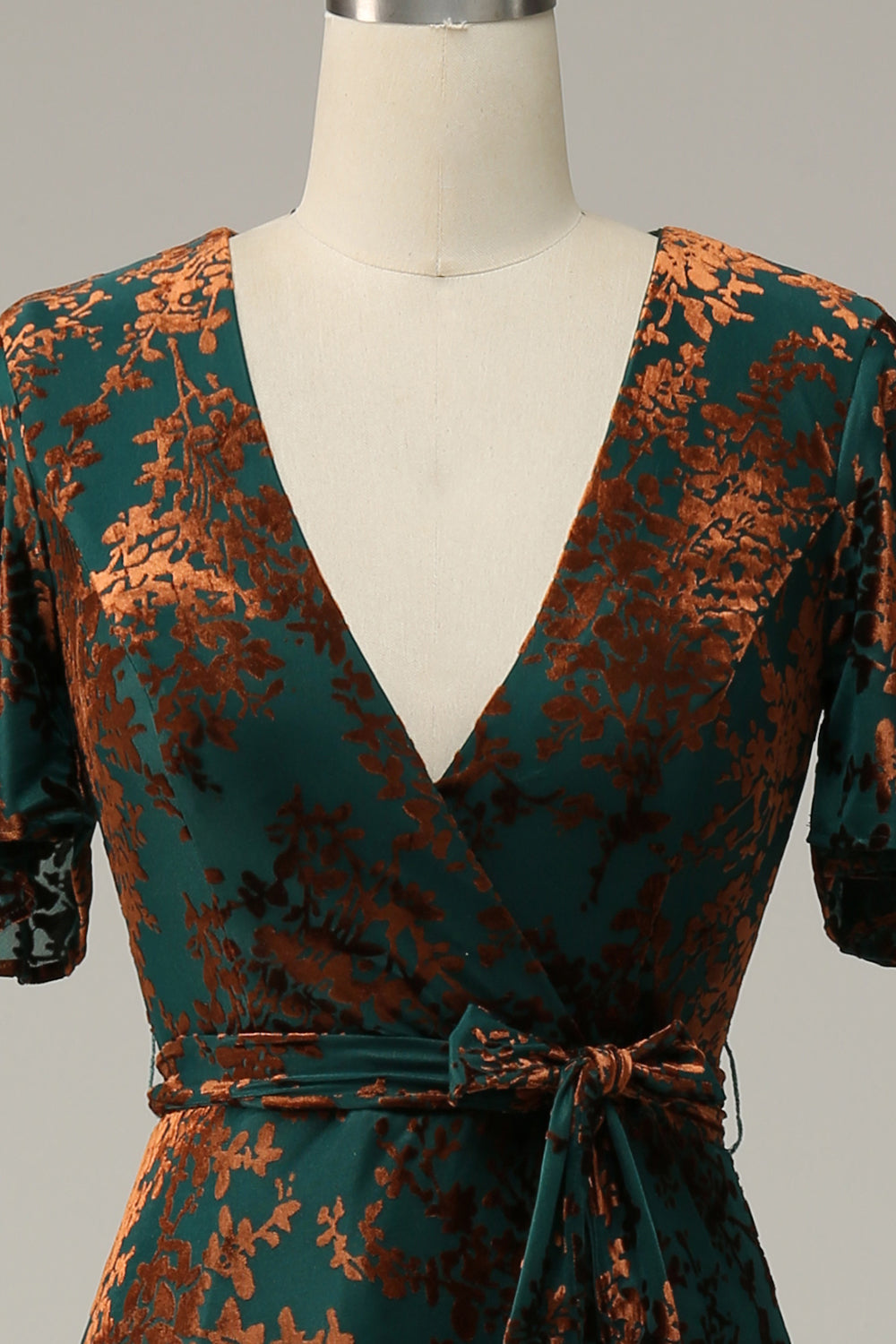Dark Green Burnout Velvet Floral Maxi Dress