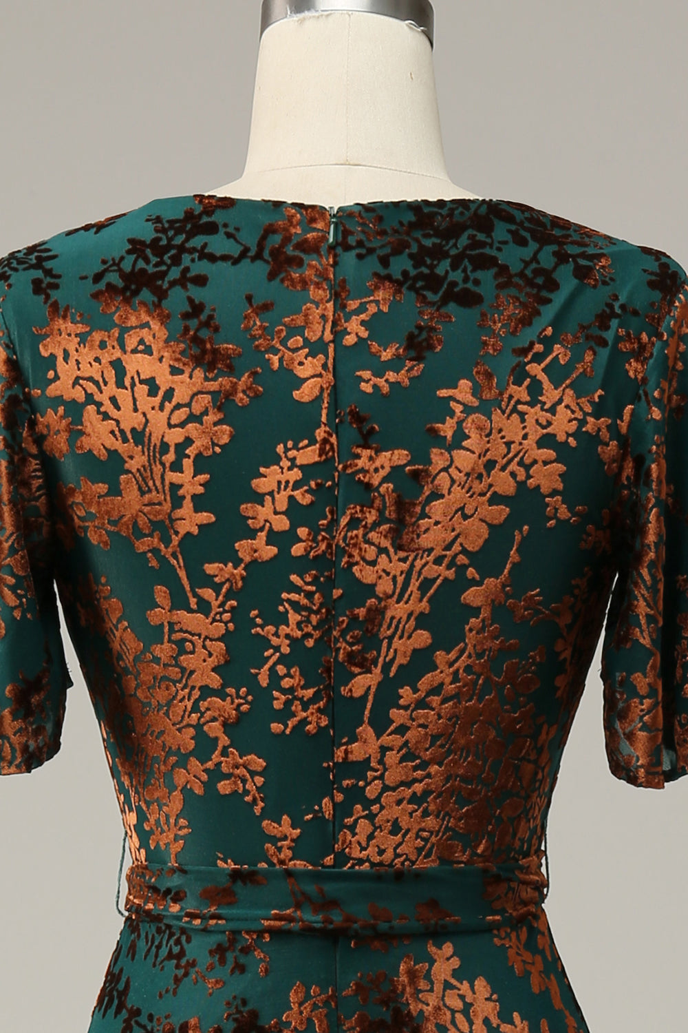 Dark Green Burnout Velvet Floral Maxi Dress