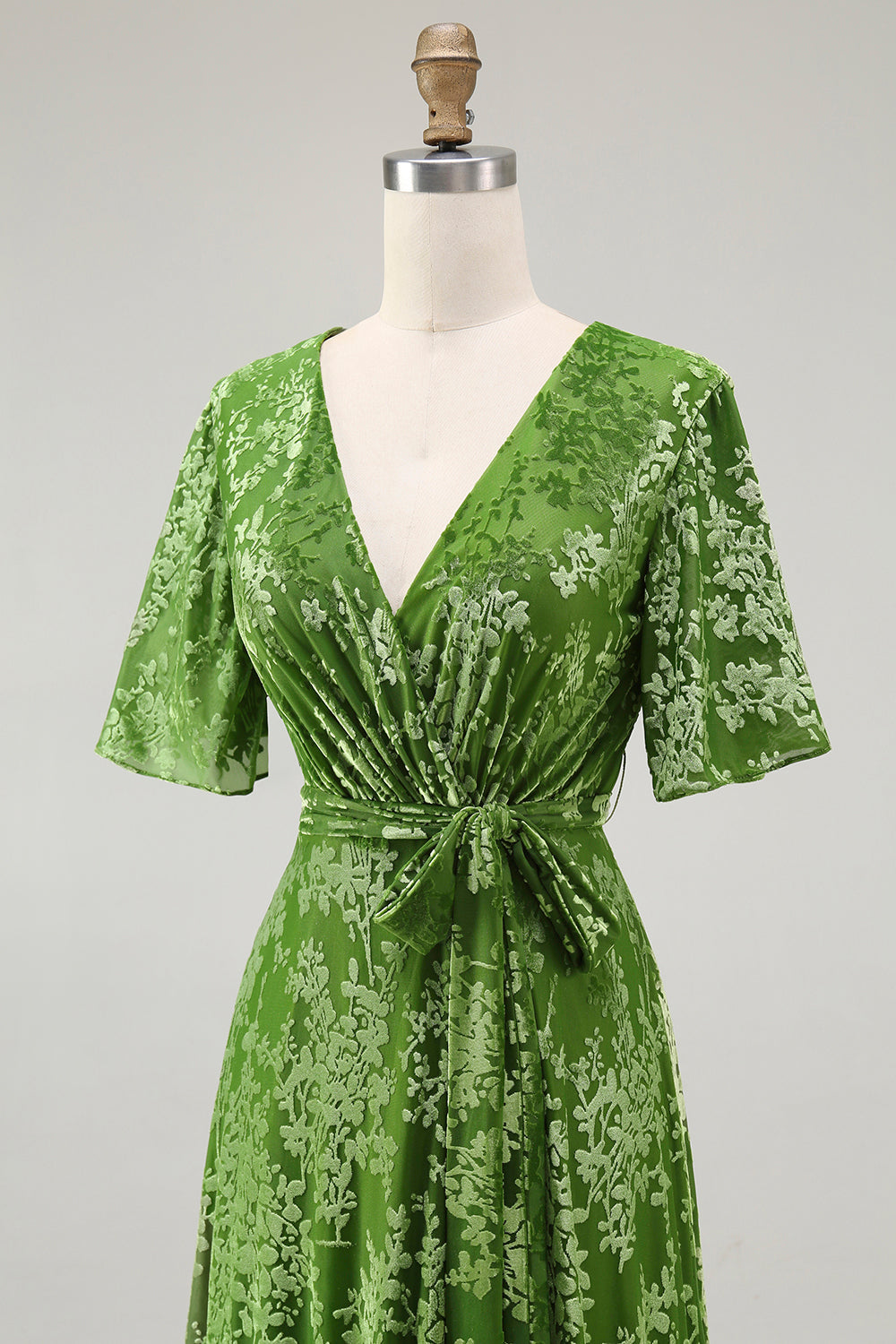 Dark Green Burnout Velvet Floral Maxi Dress