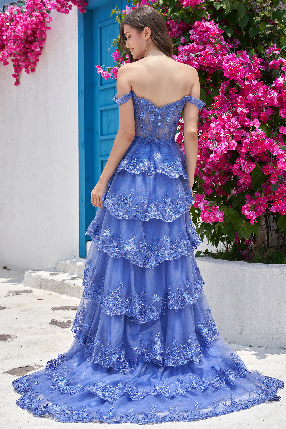 Black Off-Shoulder Tiered Formal Maxi Dress