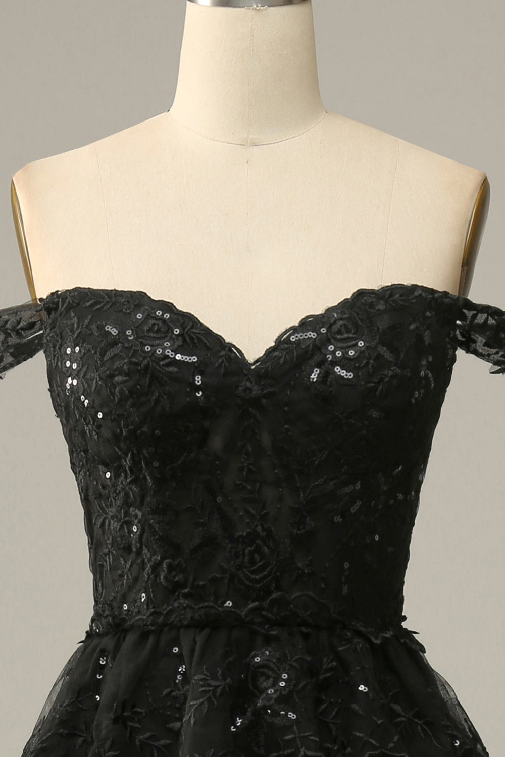 Black Off-Shoulder Tiered Formal Maxi Dress