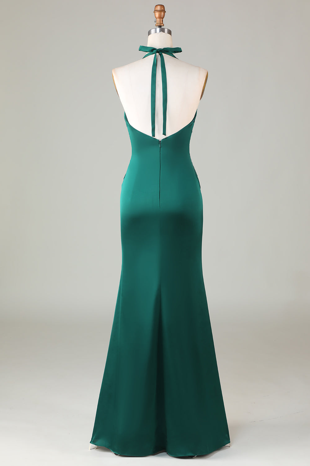 Dusty Sage Satin Halter Formal Maxi Dress