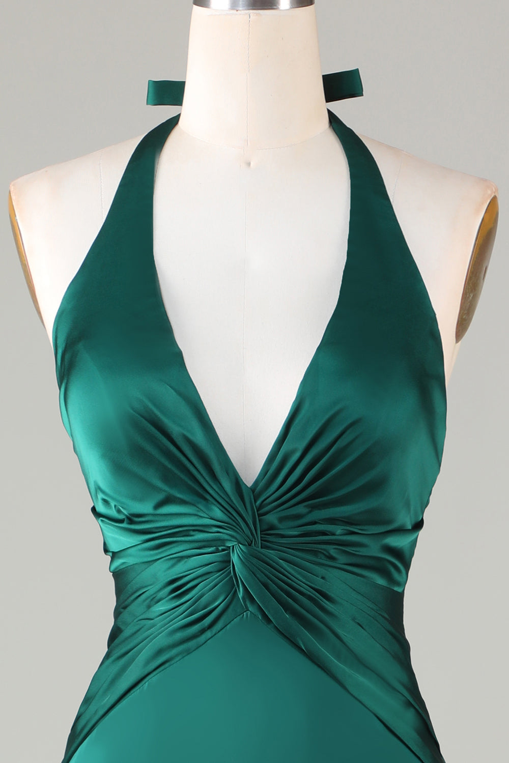Dusty Sage Satin Halter Formal Maxi Dress